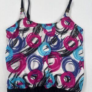 Catalina Strappy Tankini Swim Top Womens Large Geometric Colorful Bubble Hem